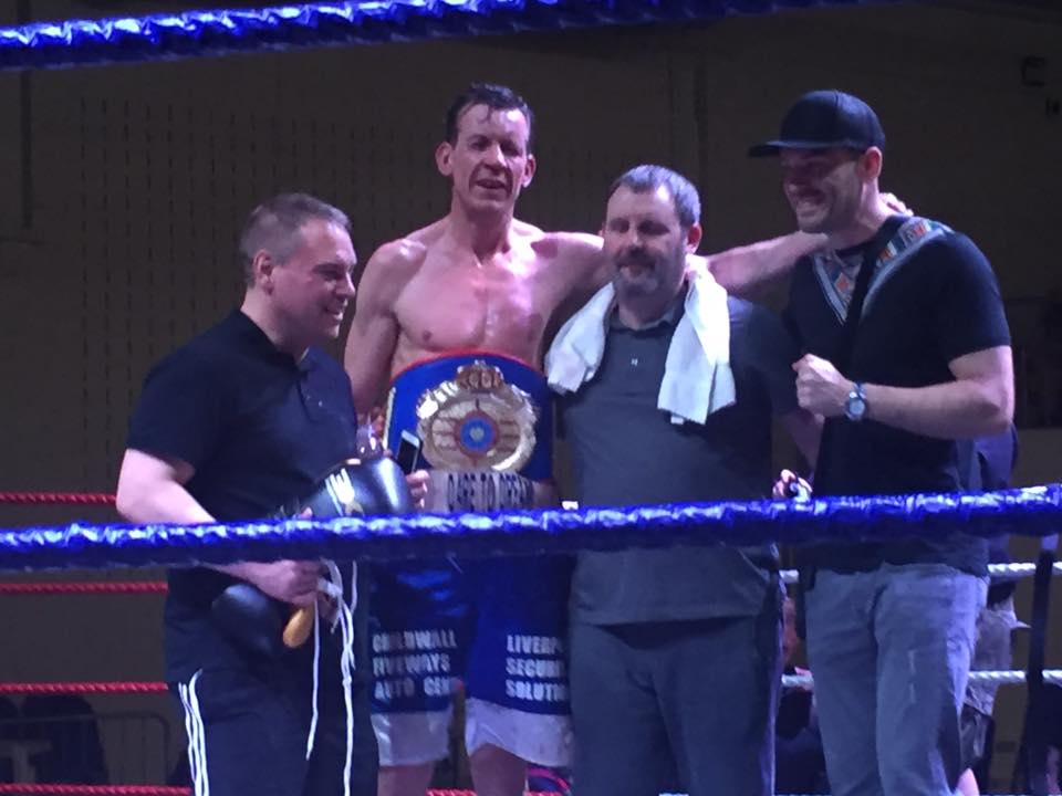 Tony Moran from Liverpool, celebrating his WBF World Title Win Over 12 Rounds against Sandy Rob